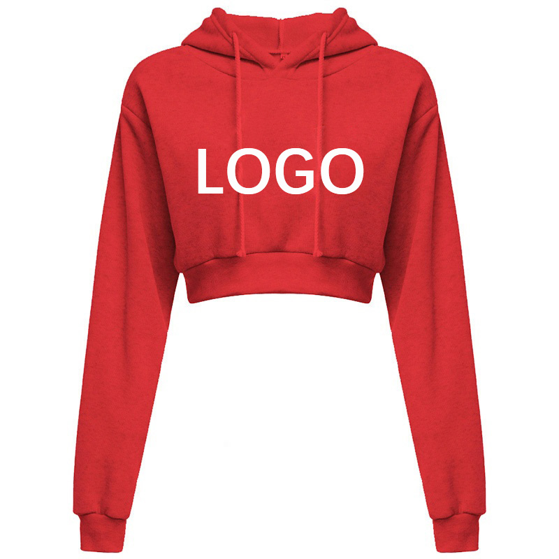 Custom LOGO Womens Cropped Hoodie Short Sweatshirt Plain Pullover Hooded Crop Tops Sexy Casual Long Sleeve Hooded alx