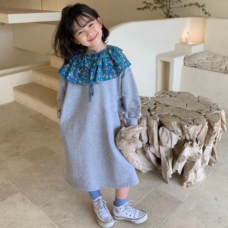 2021 New Fall Autumn Girls Long-Sleeved Sweater Cloak Collar + Sweater Dress Korean Comfortab Fashion Casual Children’S Clothing alx