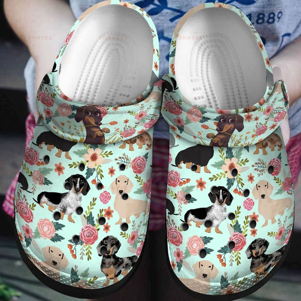 Flower Dachshund Tropical Gift For Lover Rubber Crocs Clog Shoes Comfy Footwear