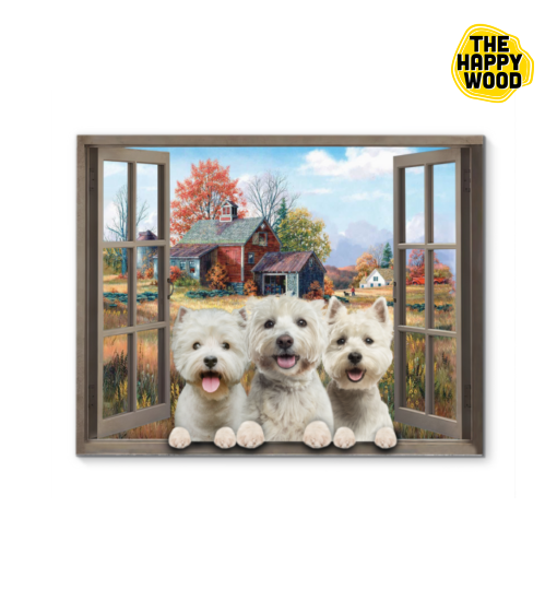 Westies Farmhouse Window Custom Horizontal Canvas Poster For Home Decoration