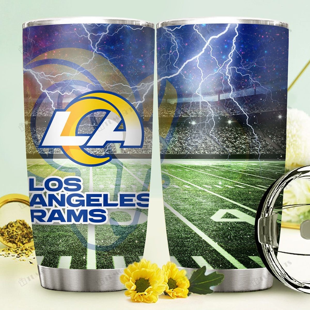 Buy Los Angeles Rams American Football Team Logo On Stadium Background Stainless Steel Tumbler