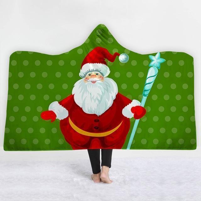 X-Mas Santa Holding Stick Hooded Blanket Christmas Decoration Ideas