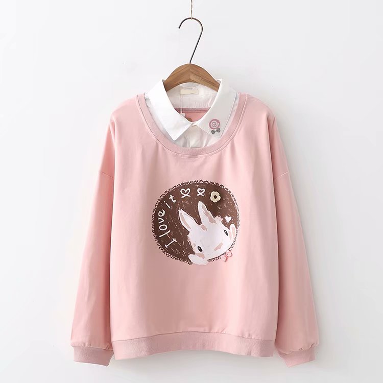 Cute Anime Hoodies Teens Girl Kawaii Rabbit Women’s Sweatshirt Soft Long Sleeve Kawaii Bunny Sweetshirt Blue Pink Pullover Tops alx