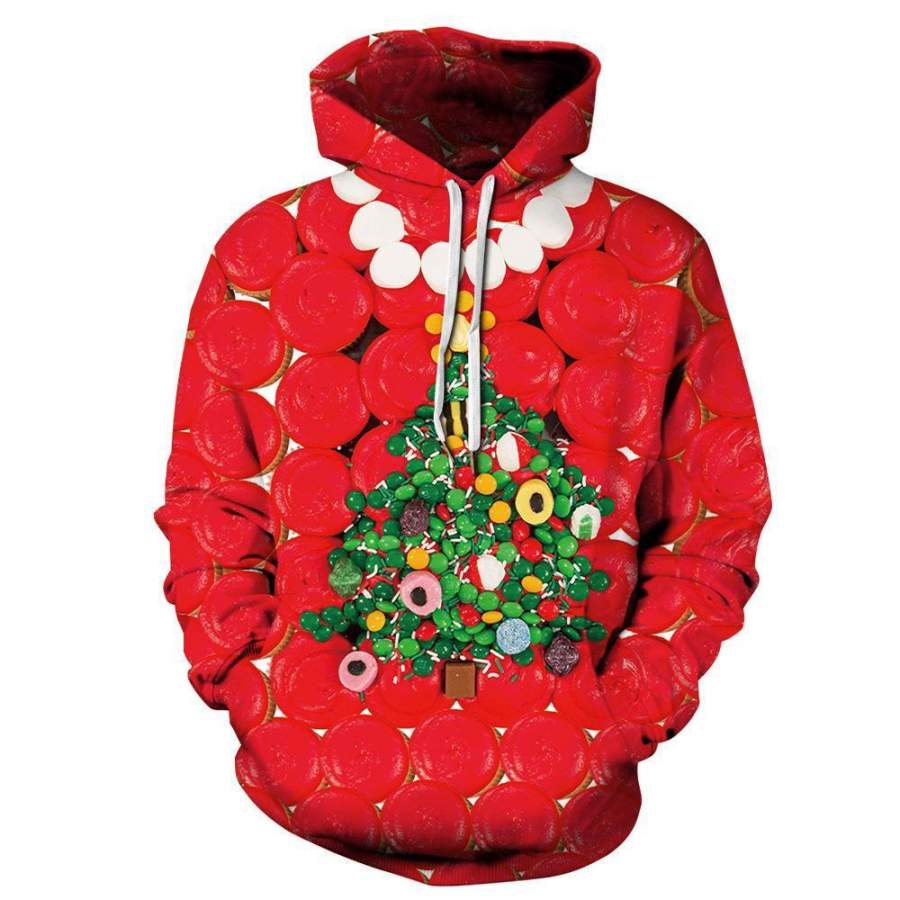 Candy Print Christmas Long Sleeve Hoodie – 3D All Over Printed – VF143