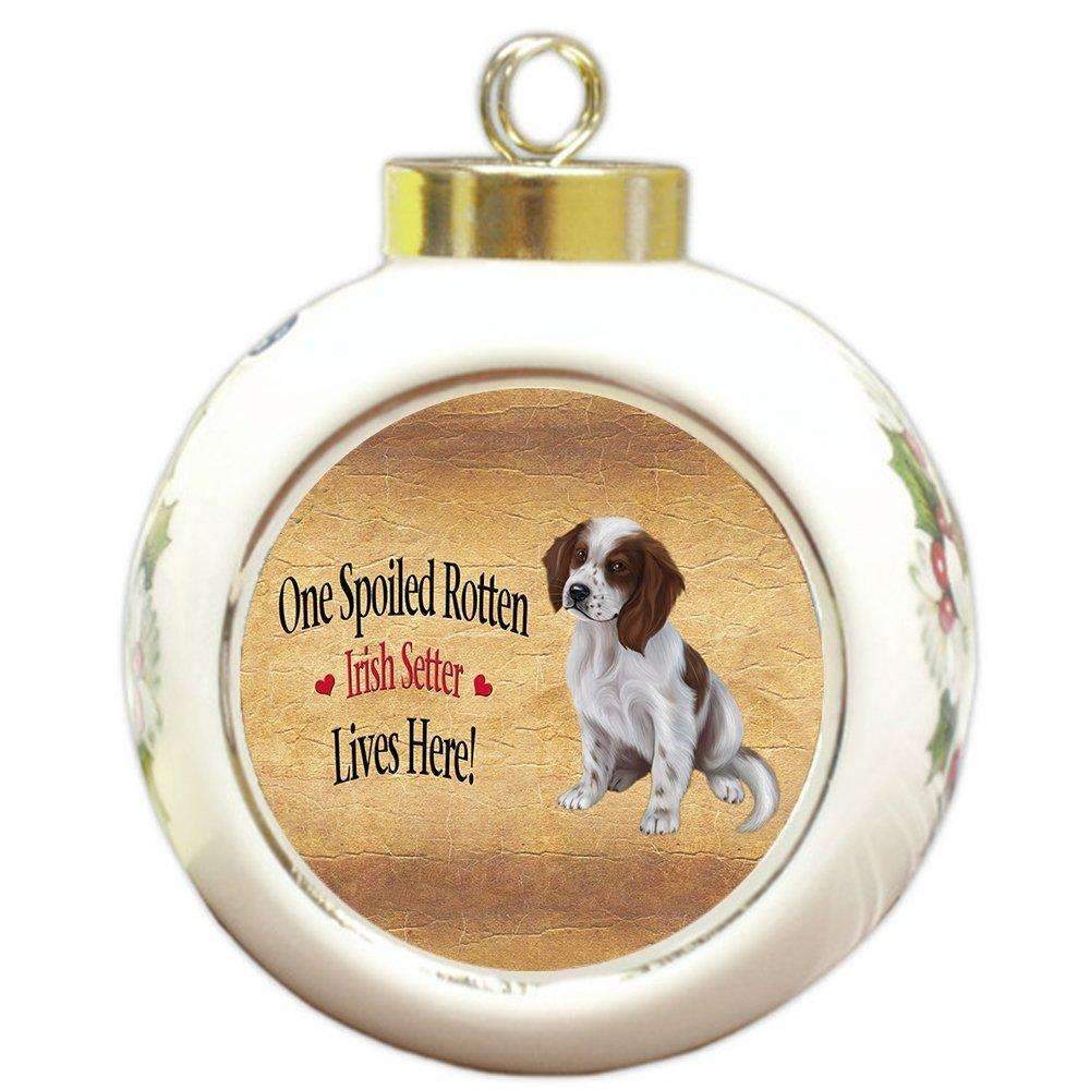 Red And White Irish Setter Puppy Spoiled Rotten Dog Round Ball Christmas Ornament