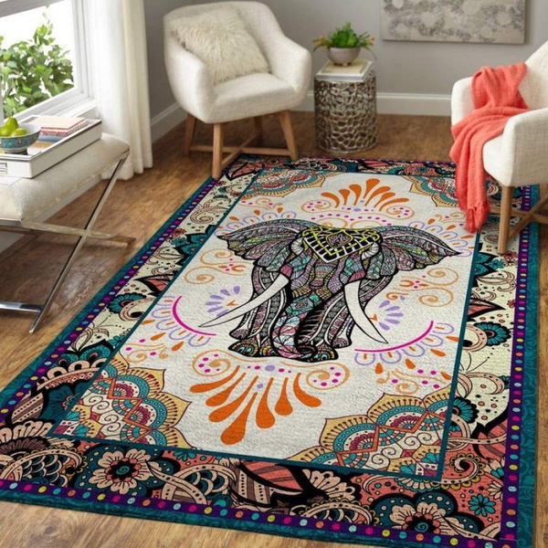 Boho Elephant Rectangle Rug 11