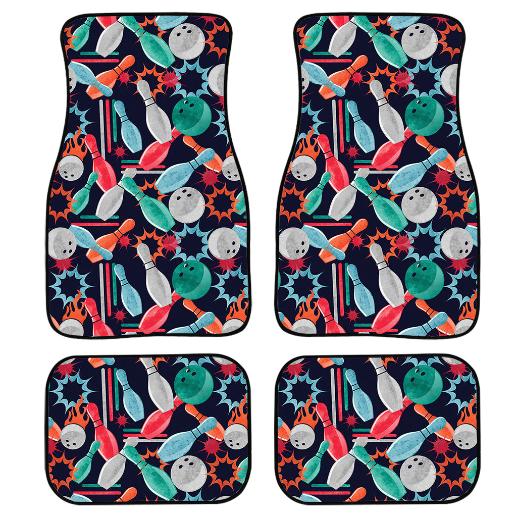 Watercolor Bowling Theme Pattern Print Front And Back Car Floor Mats, Front Car Mat