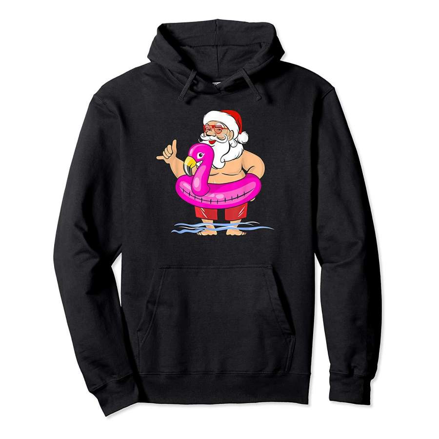 Santa Hawaiian Surf Shirt Flamingo Summer Christmas In July Hoodie Premium Tee