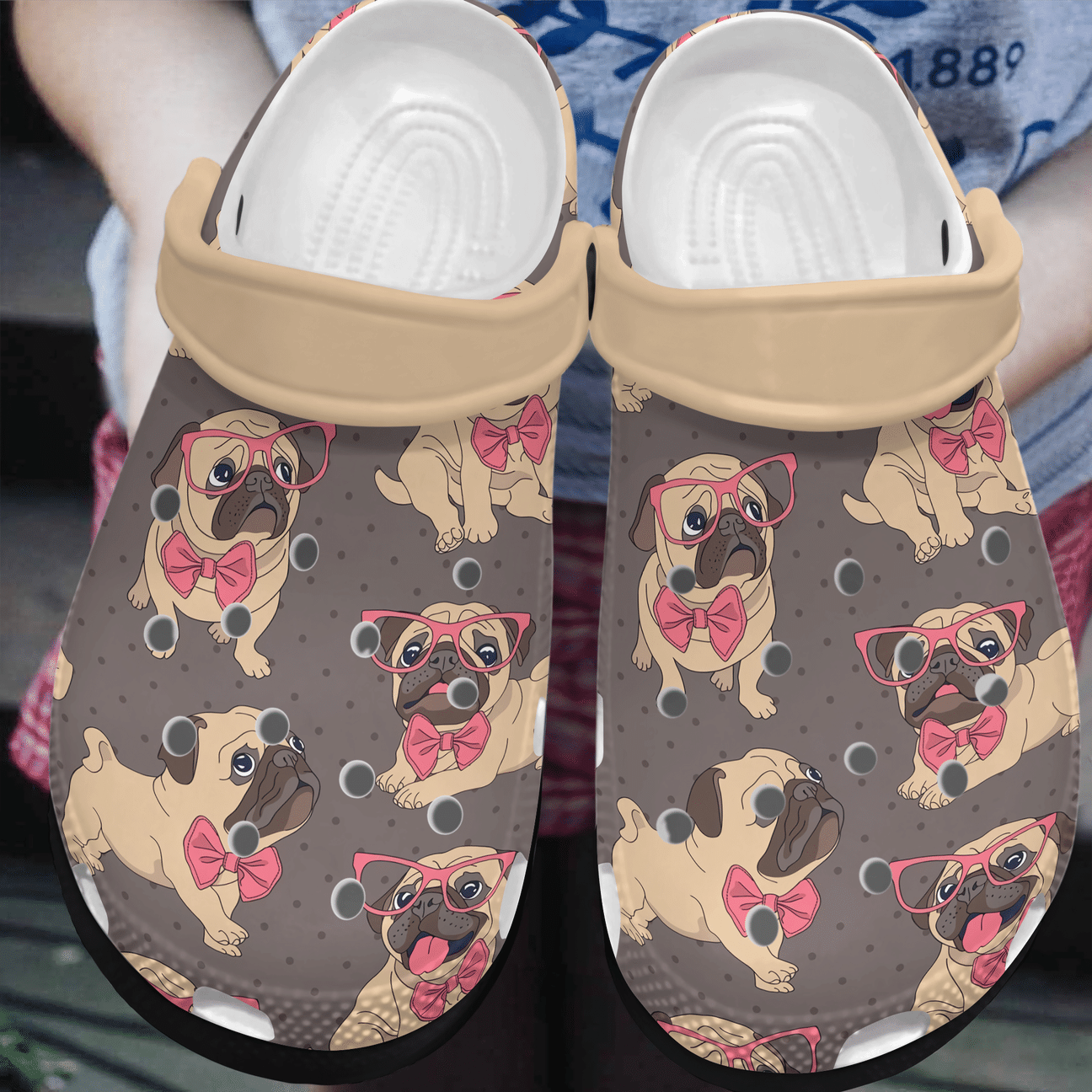 Pug Personalized Clog, Custom Name, Text, Color, Number Fashion Style For Women, Men, Kid, Print 3D Pink Glasses