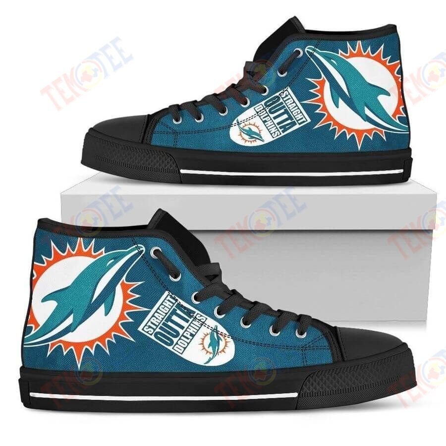 Mens Womens Straight Outta Miami Dolphins High Top Shoes TMT265