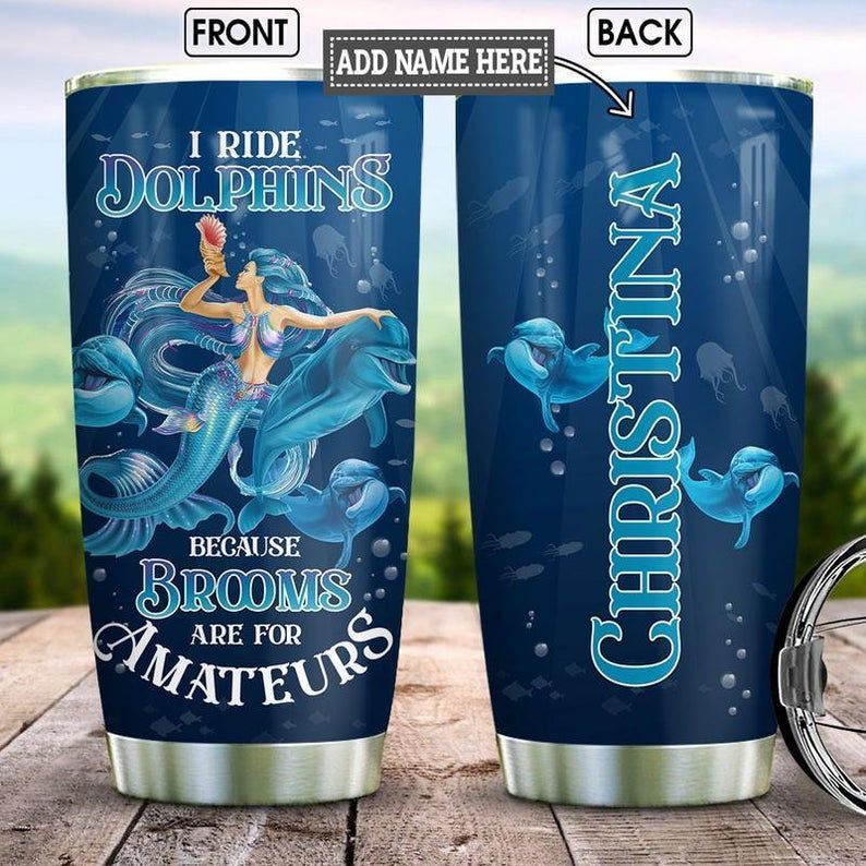 Mermaid Dolphins Personalized Ocean  Gift For Lover Day Travel Tumbler All Over Print Size 20Oz – 30Oz