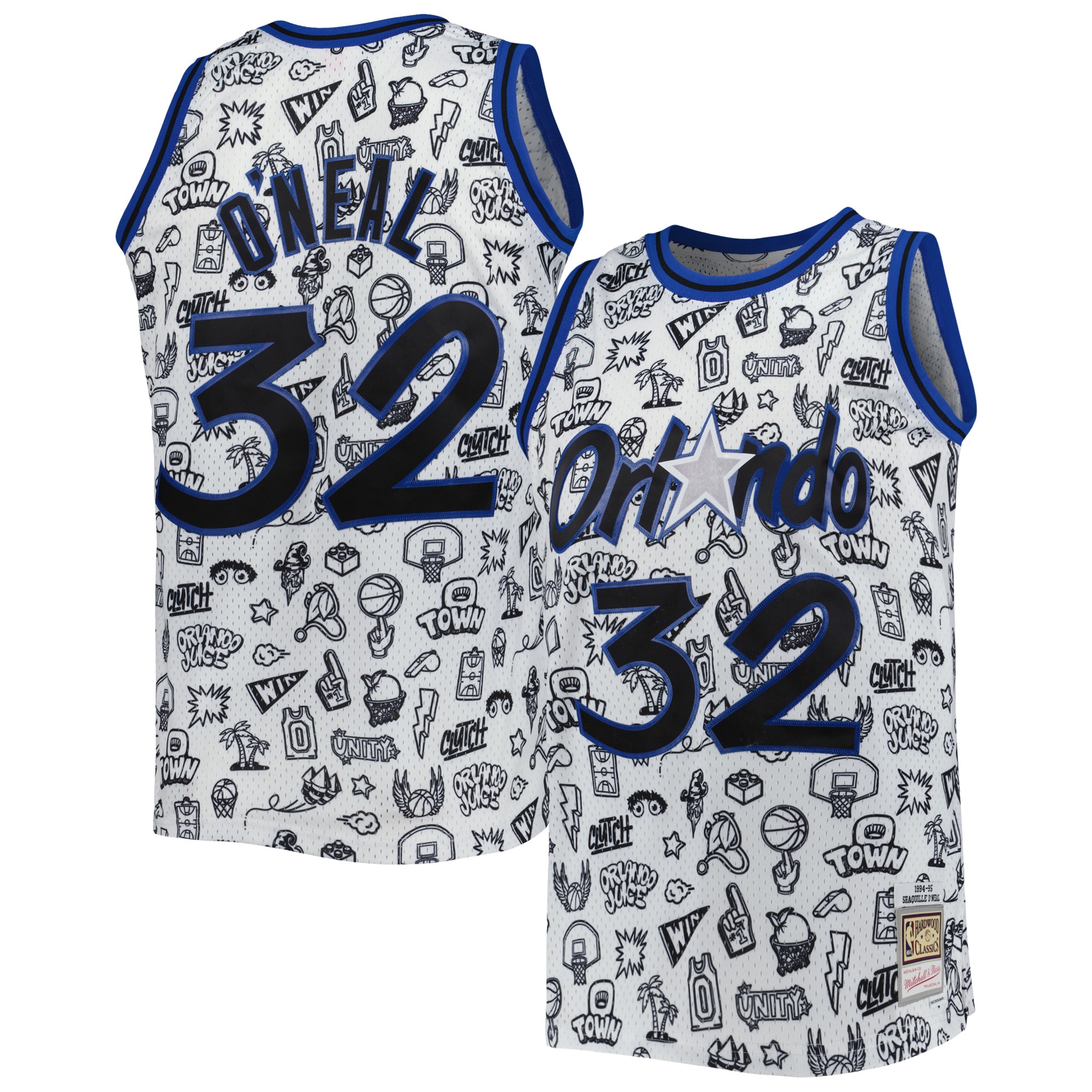 Shaquille O'Neal Orlando Magic Mitchell & Ness 1994/95 Hardwood Classics Doodle Swingman Jersey – White