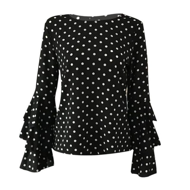 Women Blouses Vintage Petal Sleeve Chiffon Blouse Shirt