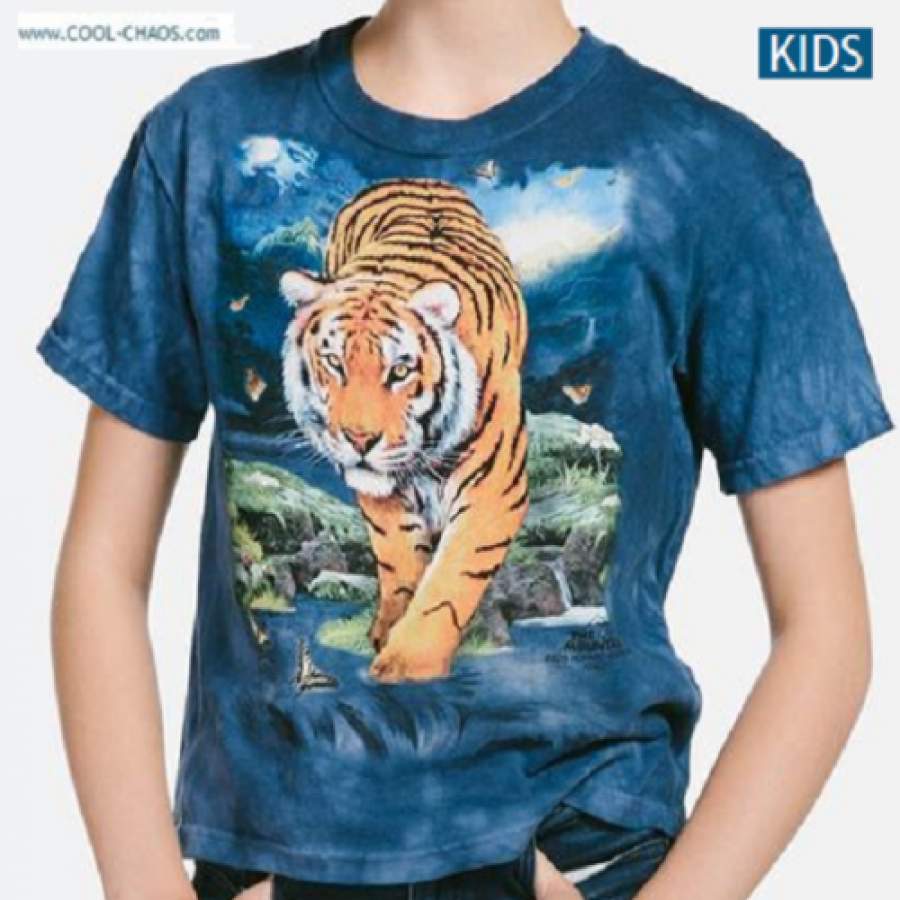 Butterflies Tiger T-Shirt / Blue Tie Dye Tee,Howard Robinson Art,Cool Kid’s Tee