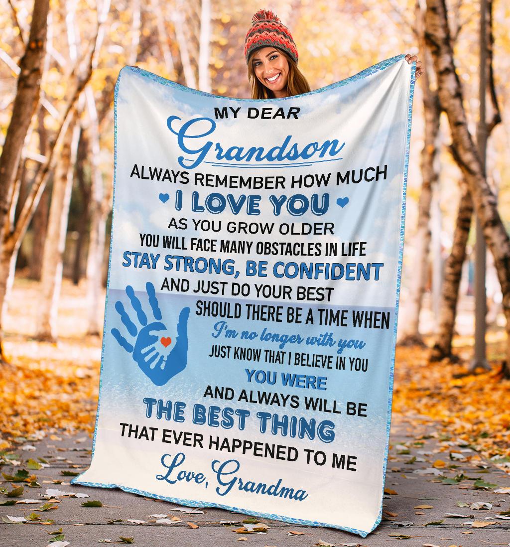 To My Grandson Fleece Blanket, Personalized Birthday Gift For Grandson From Grandma Blanket, Always Remember How Much I Love You Blue Blanket