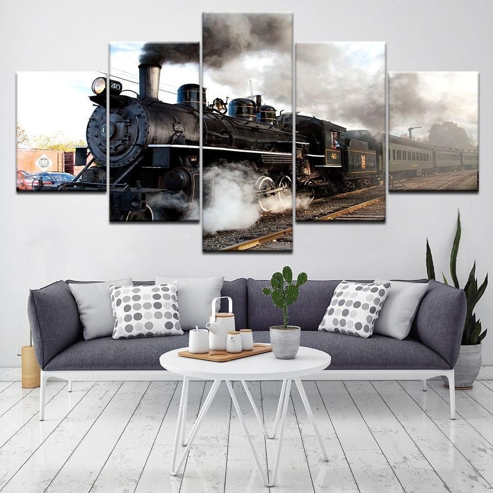 Vintage Steam Train Automative 5 Panel Canvas Art Wall Decor