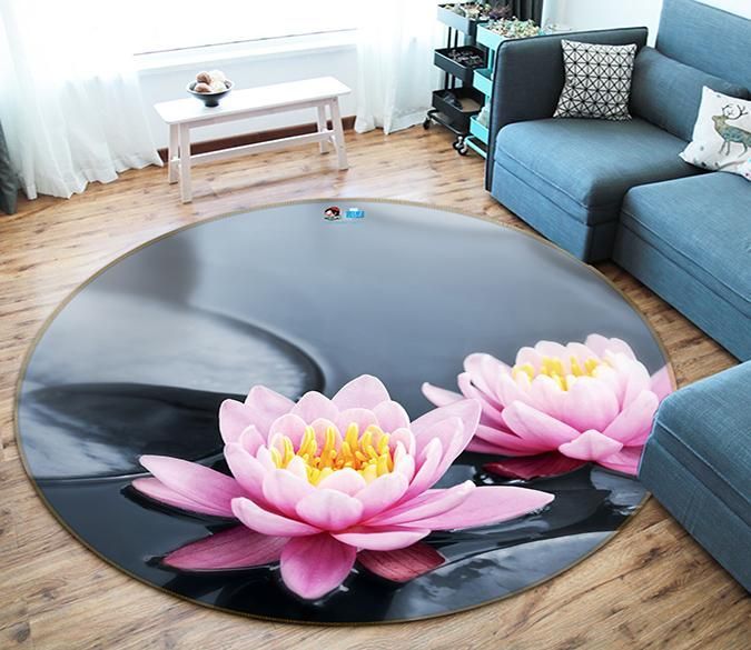 3D Bright Lotus 067 Round Rug – Round Carpet Home Decor