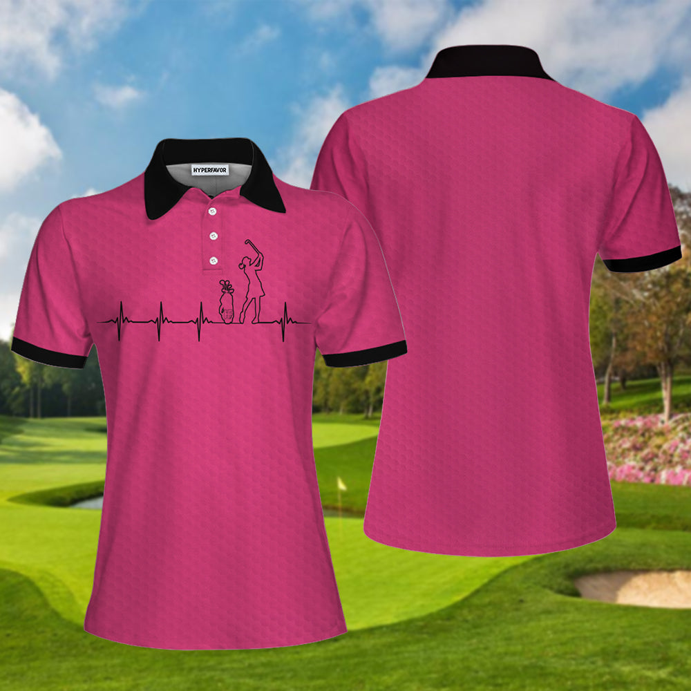 Heartbeat Golf Lady Pink Golf Short Sleeve Women Polo Shirt, Best Golf Gift For Women Coolspod