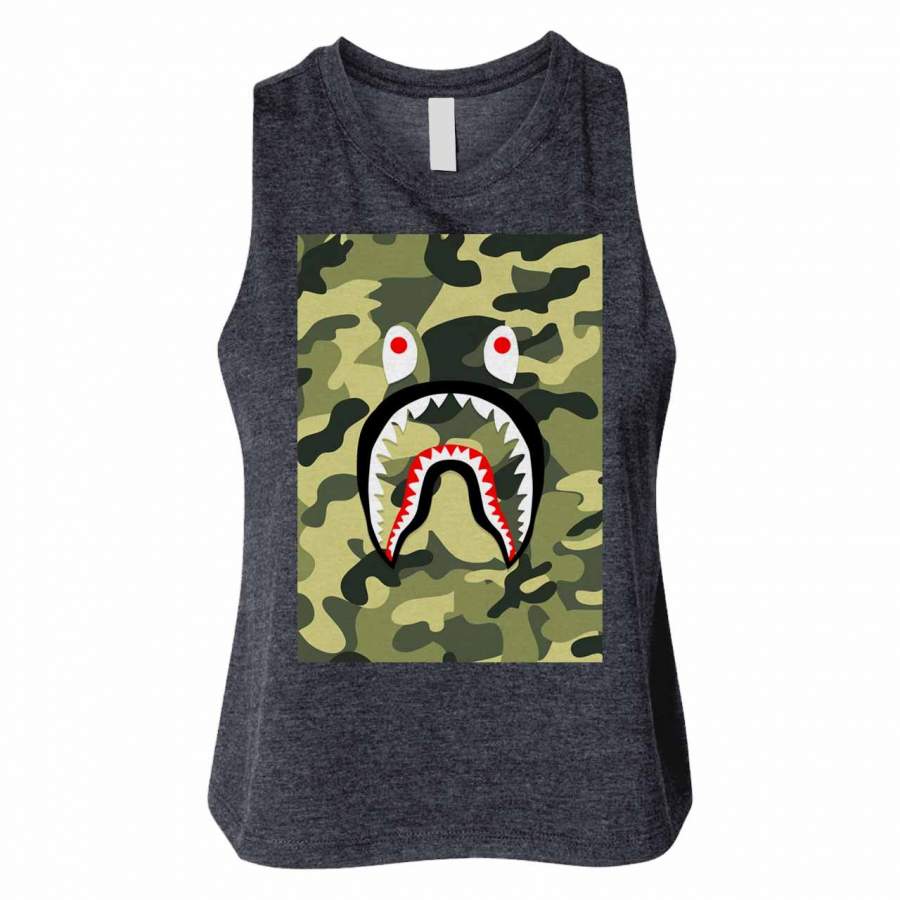 Bape Shark Green Camo Woman Crop Tanktop