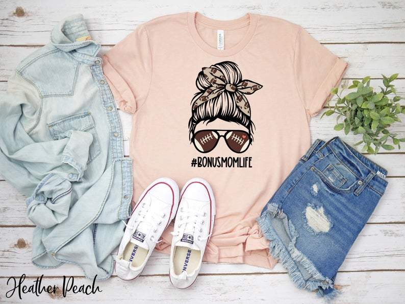 Bonus Mom Shirt, Football Mom T-Shirt, Football Lover Shirt, My Heart Is On That Field, Bonus Mom Mother'S Day Shirt, Mothers Day Gift Fashion24Hs
