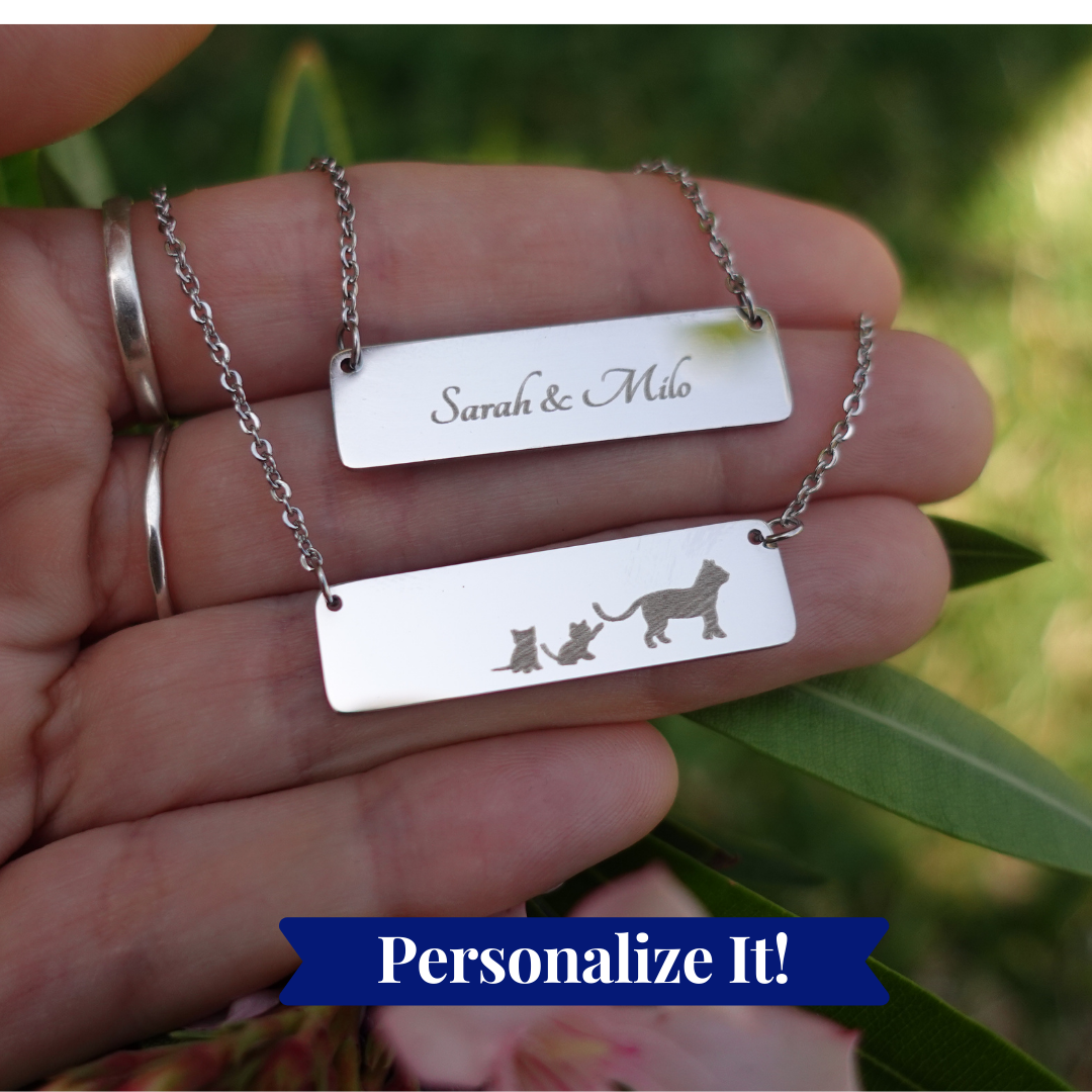 Mama Cat + 2 Kittens Necklace With Optional Personalization