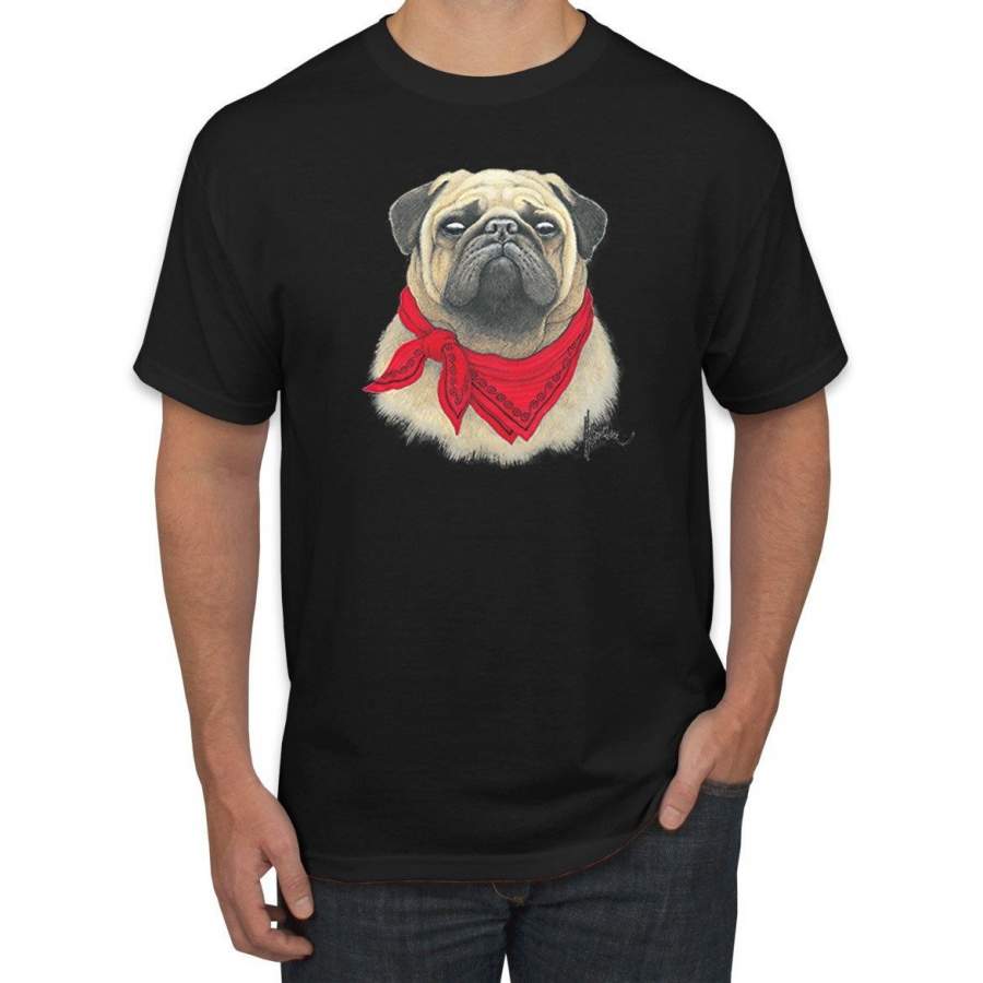 Pug Wearing Red Bandana Animal Lover Graphic T-Shirt