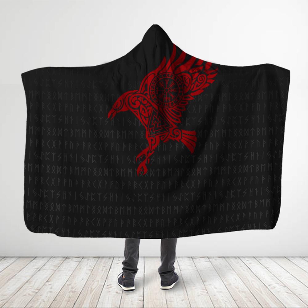 ViticStore™ 3D All Over Printed Viking Red Eagle With Older Futhark – Black Hooded Blanket