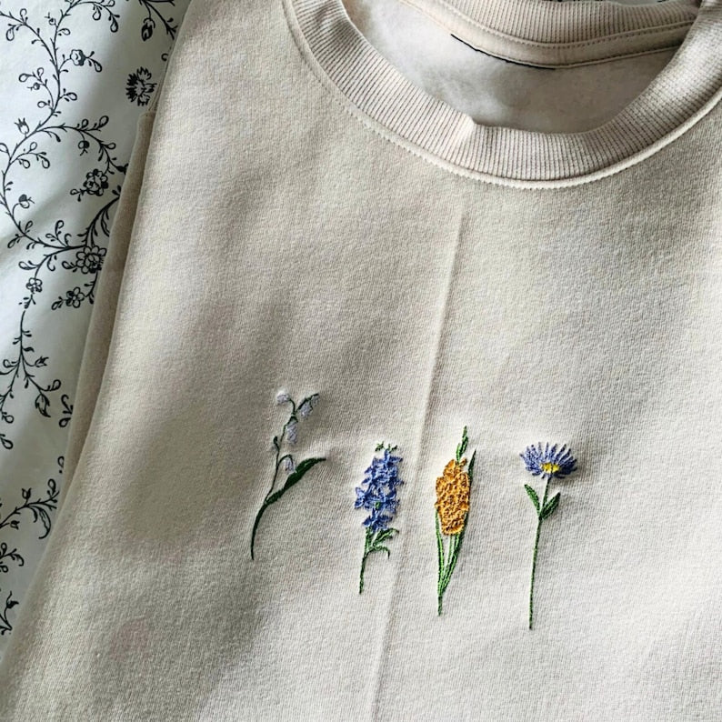 Flower Embroidered Sweatshirt Crewneck Sweatshirt All Over Print Sweatshirt For Women Sweatshirt For Men Sws2741