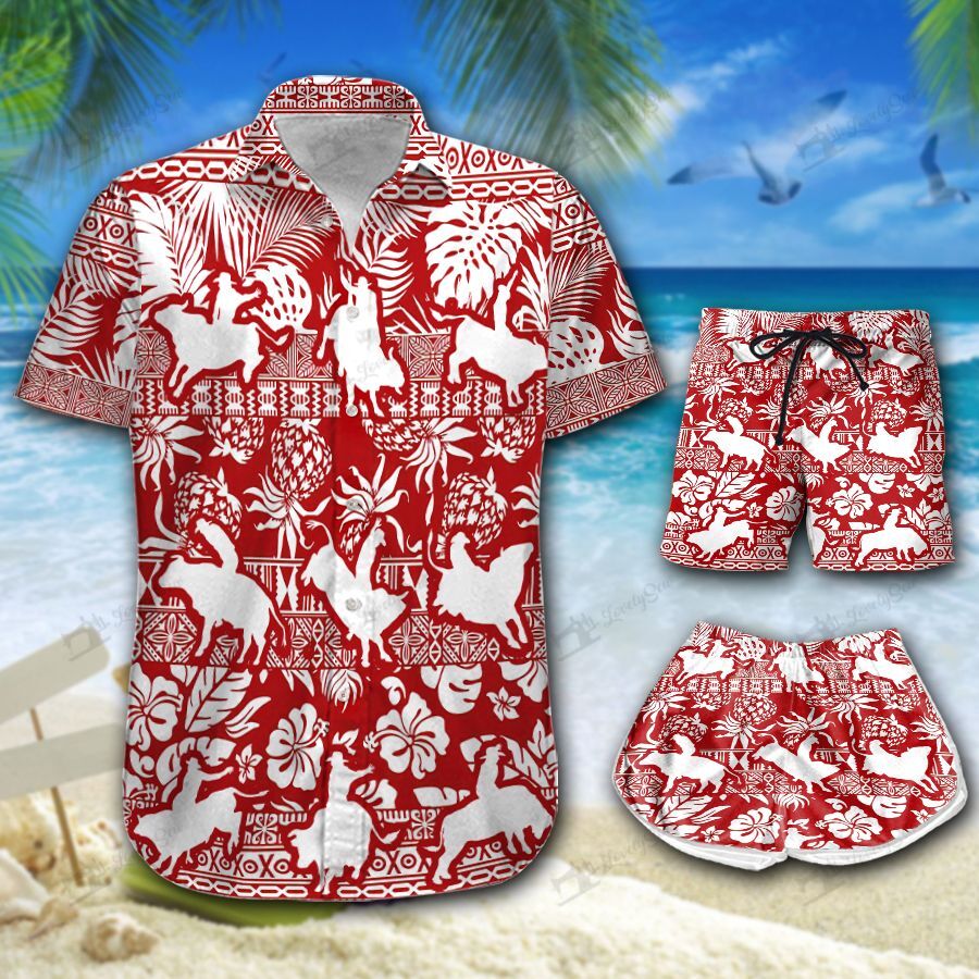 Bull Riding Pineapple Hawaiian Shirt Shorts Ha68345