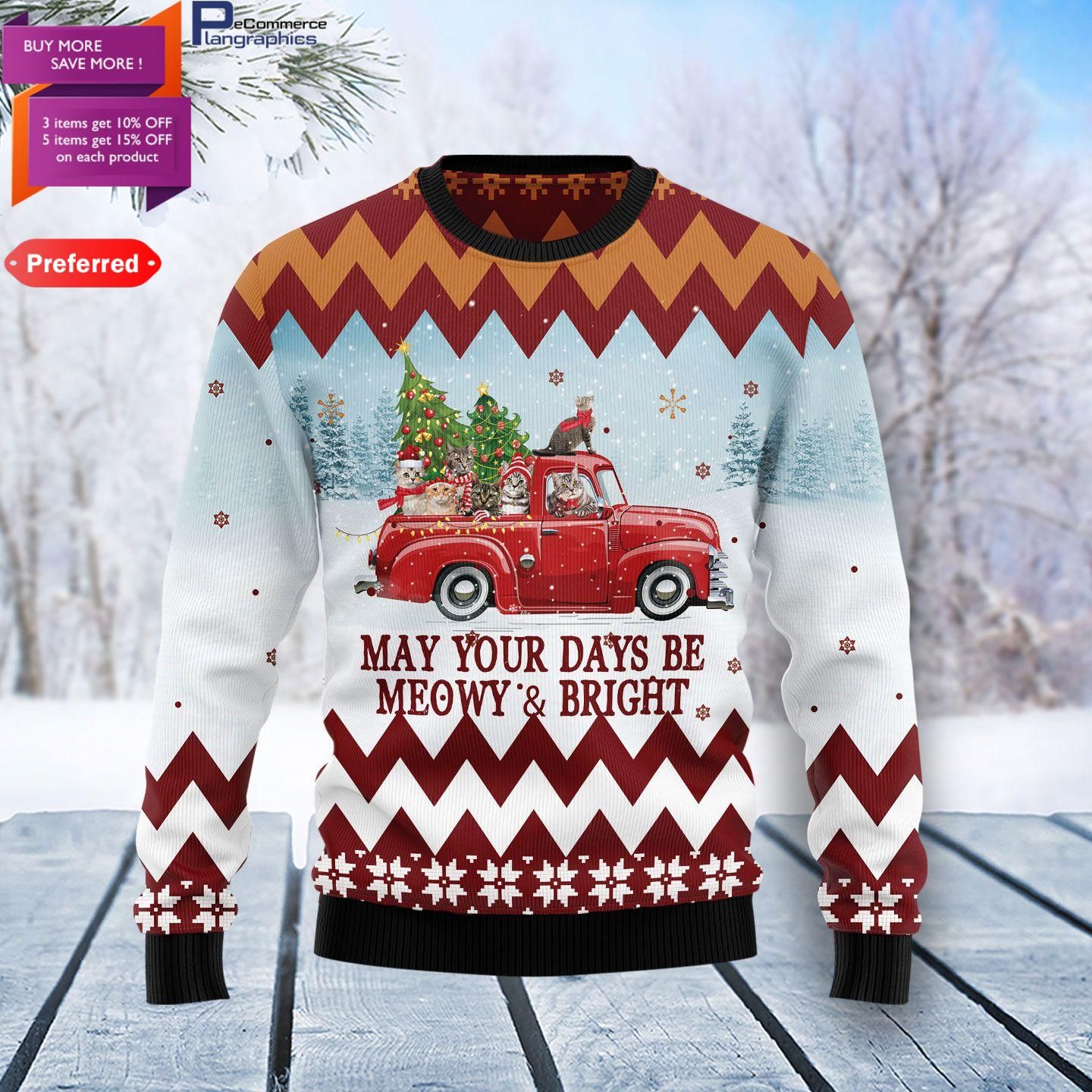 Cat Red Truck Christmas Ugly Christmas Sweater, All Over Print Sweatshirt