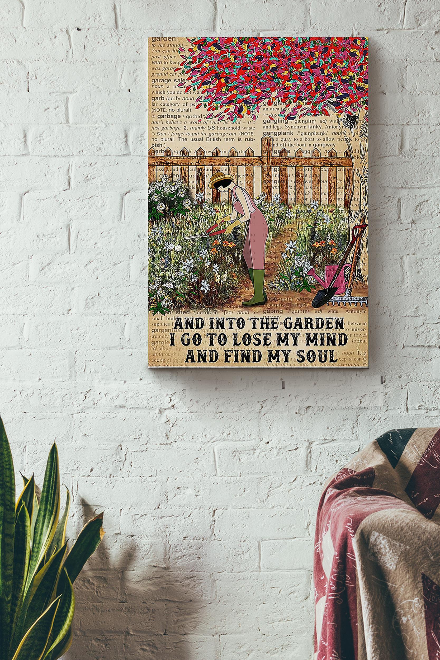 Into The Garden I Go To Lose My Mind And Find My Soul Girl In The Garden With Flowers Poster Wrapped Canvas