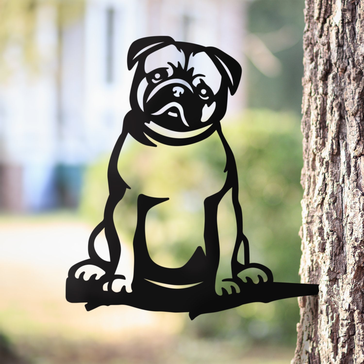 Metal Pug Silhouette Puppy Love – Usa Steel Dog Sign Cutout – Rustic Outdoor Home & Garden Decor – Housewarming Gift For Dog Lovers