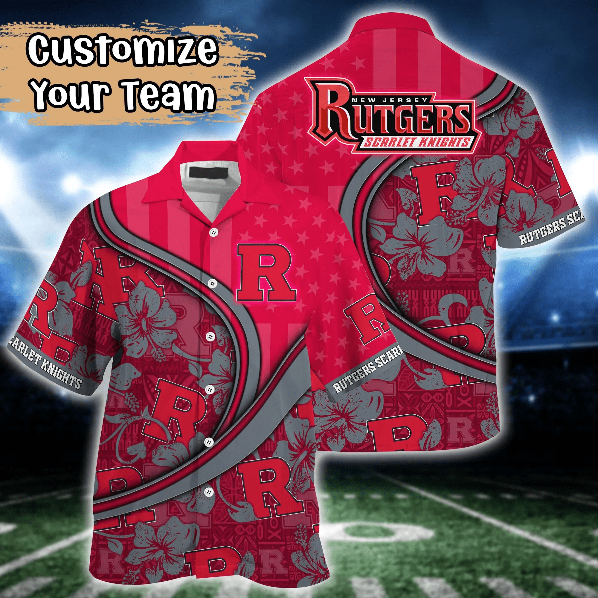 Rutgers Scarlet Knights NCCA Us Flag Hawaiian Shirt Custom Summer Aloha Shirt