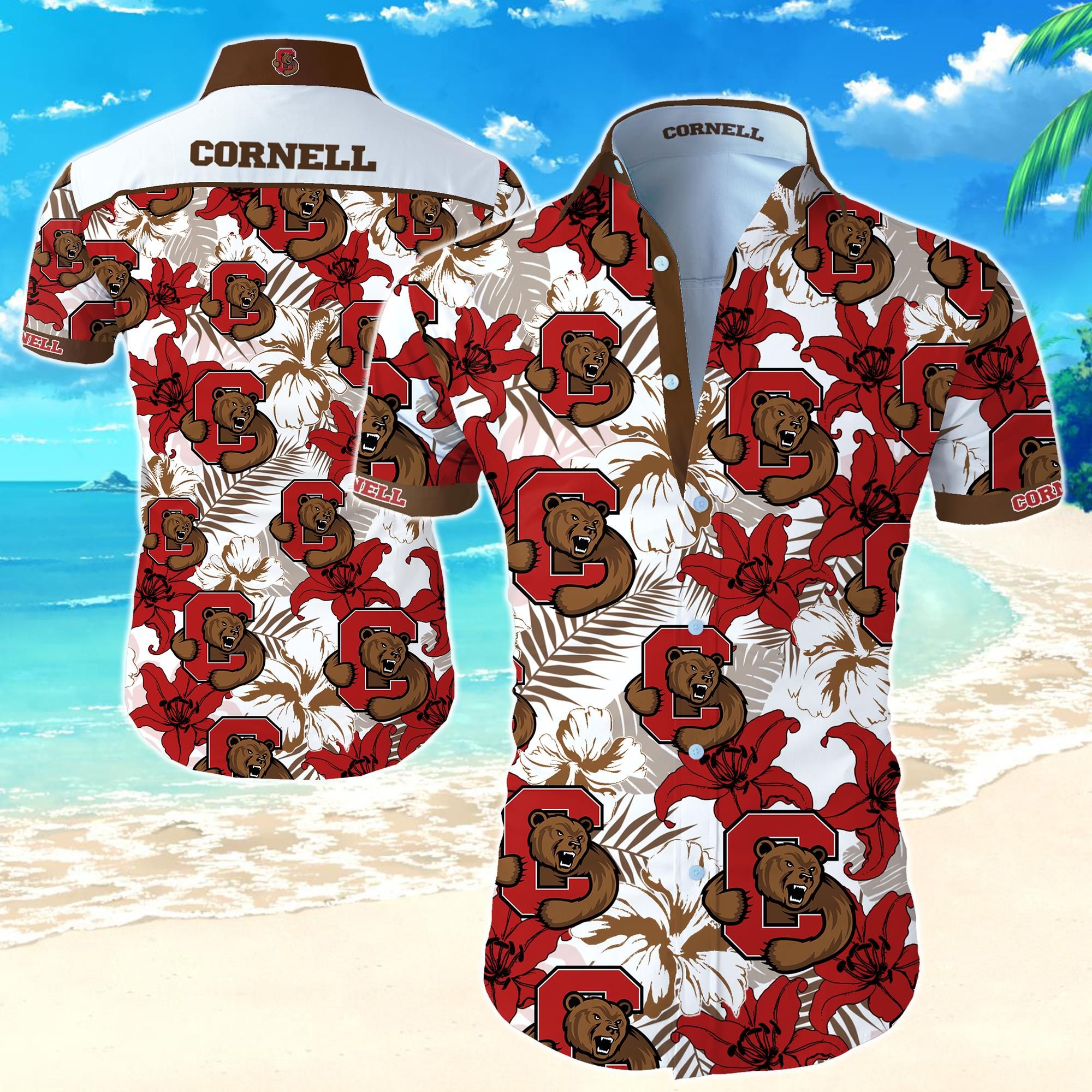 Cornell Big Red Hawaii Shirt Summer Button Up For Men Beach Wear Short Sleeve Ha95911