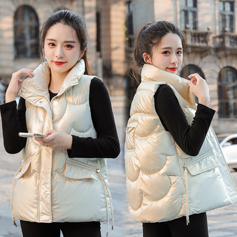 Women Stand Collar 2022 New Short Bright Color Cotton Padded Jacket Sleeveless Female Winter Waistcoat Coat Vest Chaleco Mujer alx