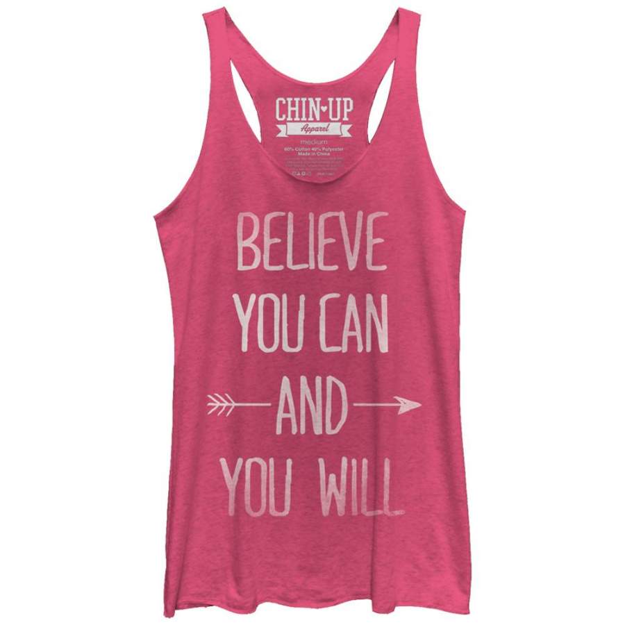 CHIN UP Women’s Believe You Can and You Will  Racerback Tank Pink Heather