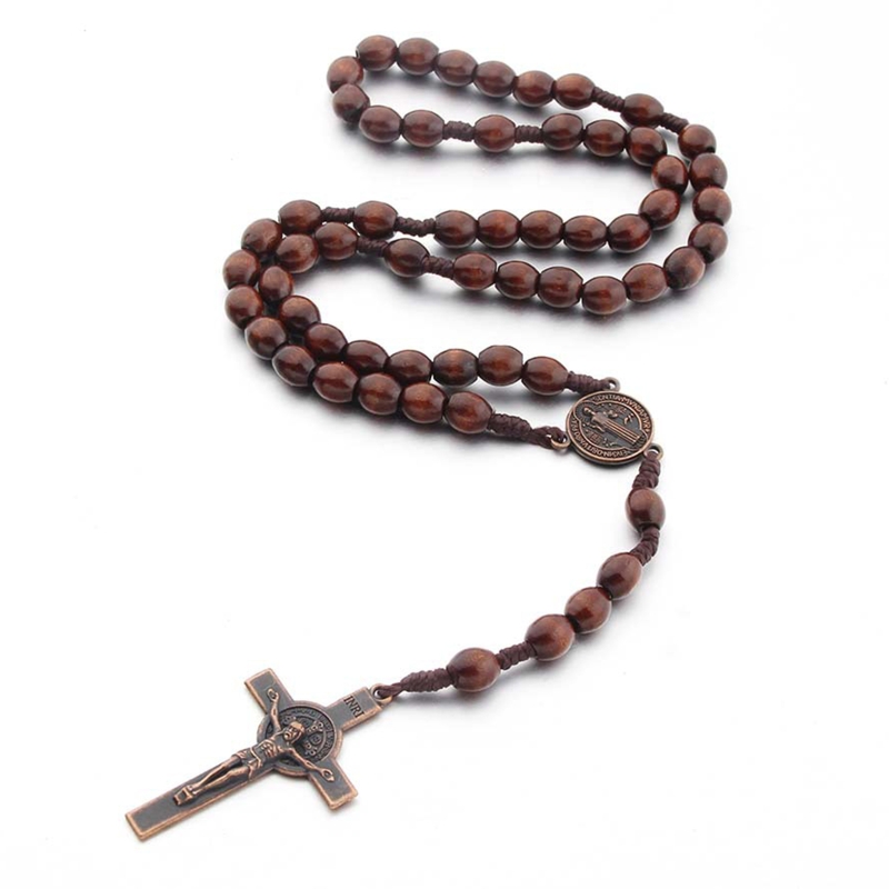 Catholic Rosary Christian Cross Necklace Handwoven Ornament Hip Hop Clothing Accessories Necklace Prayer Accessory alx