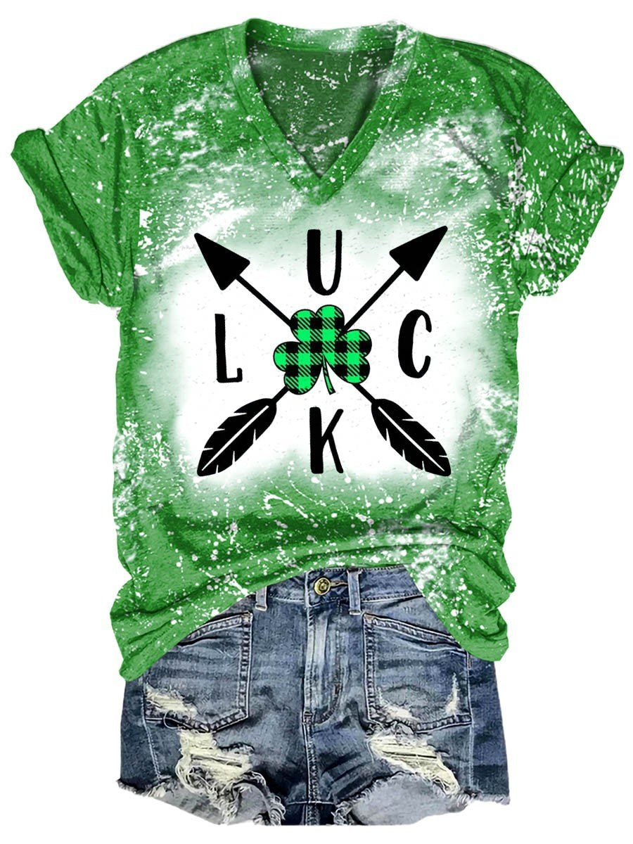 ShirtHome 2025 Gifts New Year Top St Patrick'S Day 2022 Women St. Patrick'S Day Bleached V-Neck T-Shirt