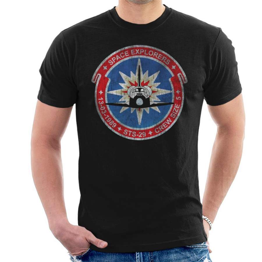 NASA STS 29 Discovery Mission Badge Distressed Men’s T-Shirt