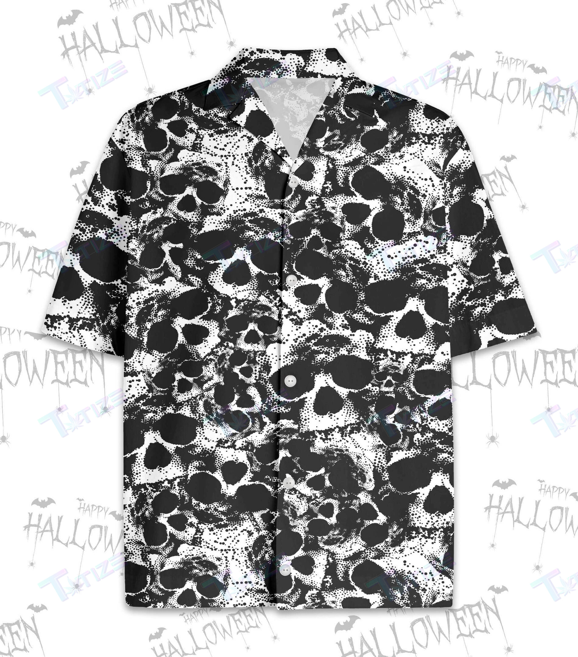 Retro Black Scary Skull Halloweens All Over Printed Hawaii Shirt Size S Ha22701