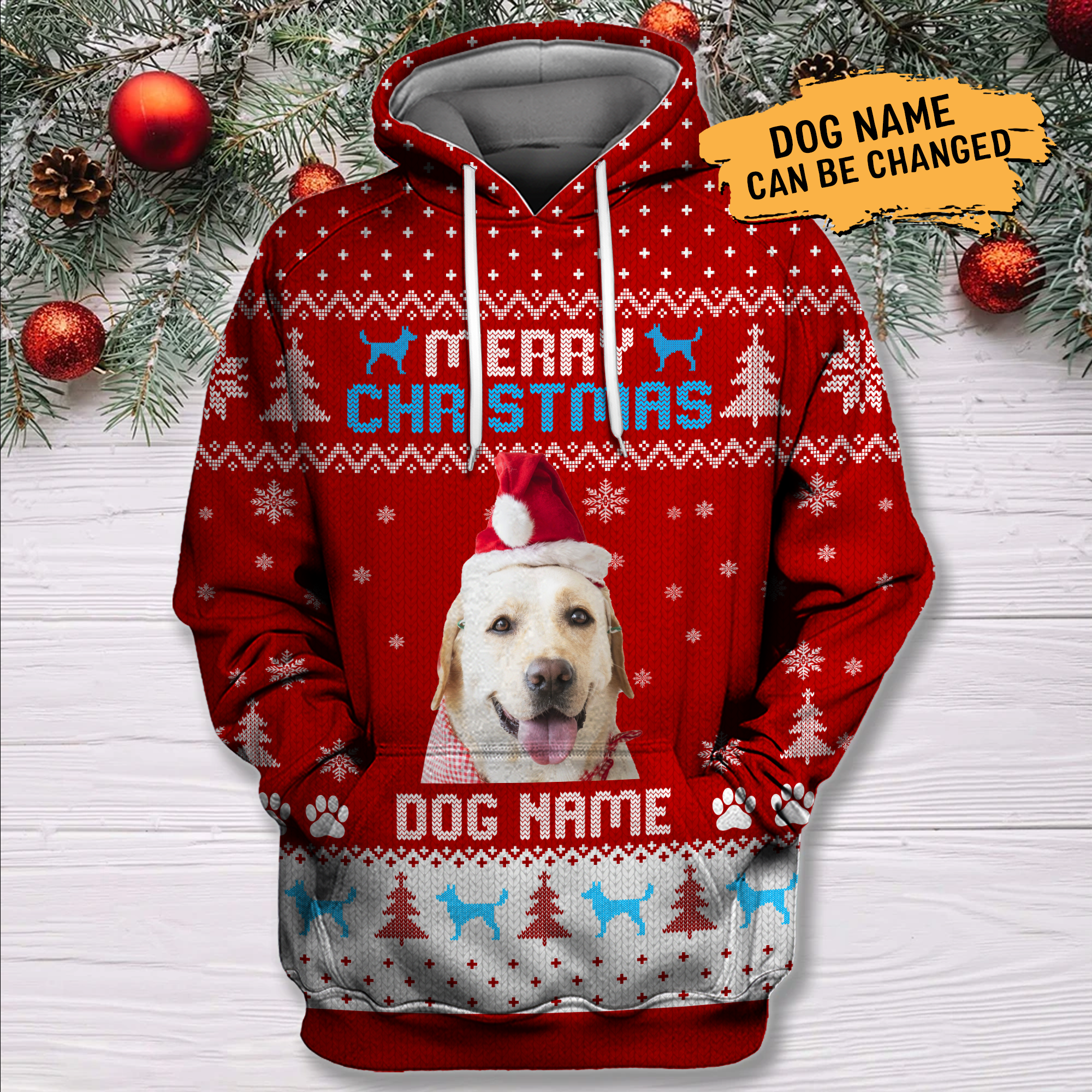 Merry Christmas Personalized Dog Photo 3D All Over Print Ugly Sweater Hoodie, Christmas Gifts For Dog Lovers