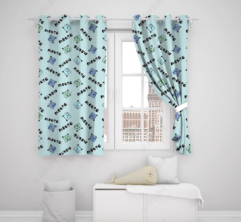 3D Hand Drawn Animal Mouse Blue Curtains And Drapes Lqh 221