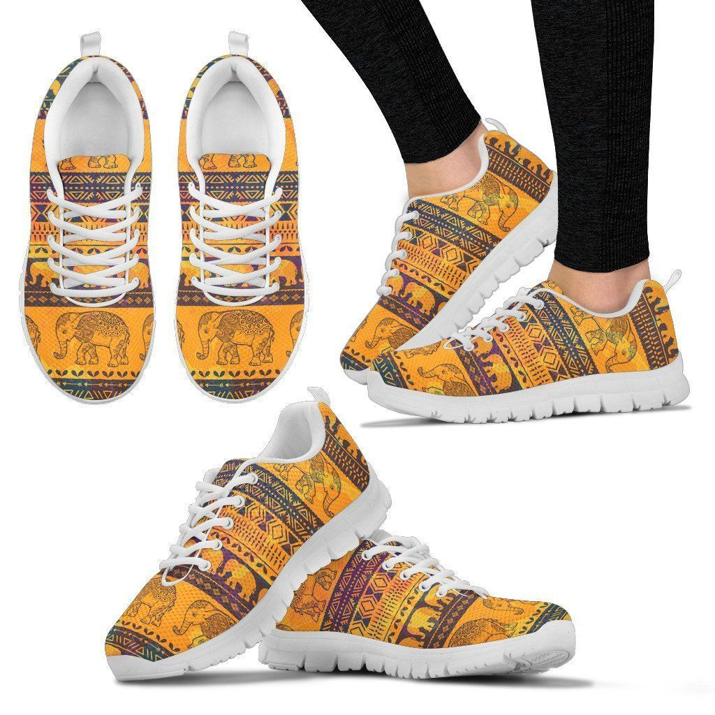 Elephants Aztec Pattern Yellow Print Sneakers Shoes