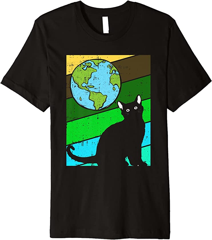 Black Cat Earth Day Retro Kitten Lover Environmentalist Premium T-Shirt