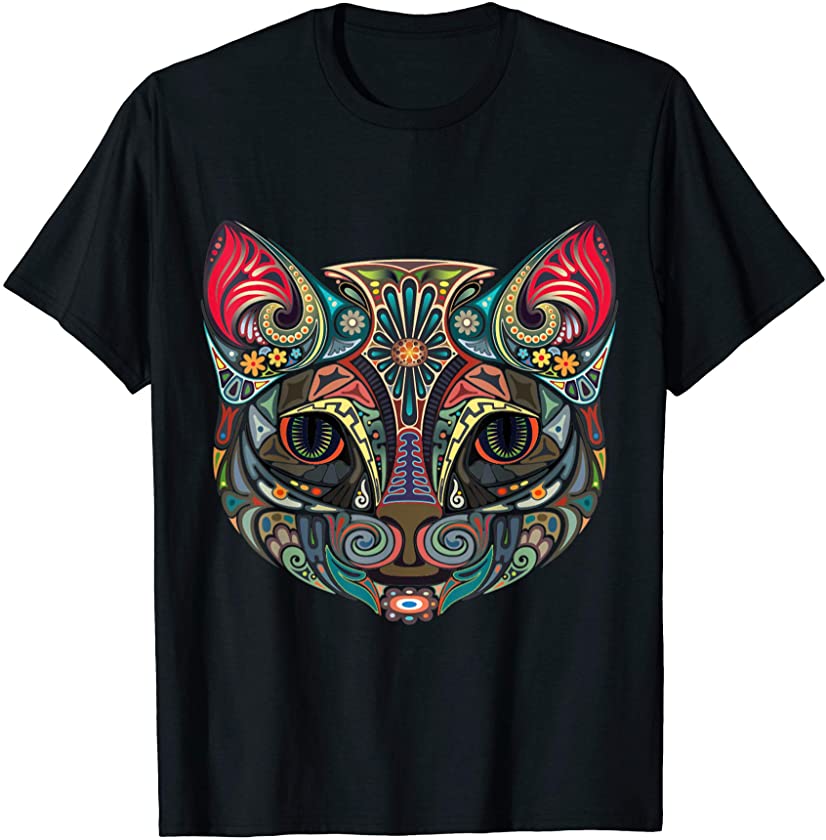 Sugar Skull Cat Day Of The Dead Cat Halloween T-Shirt