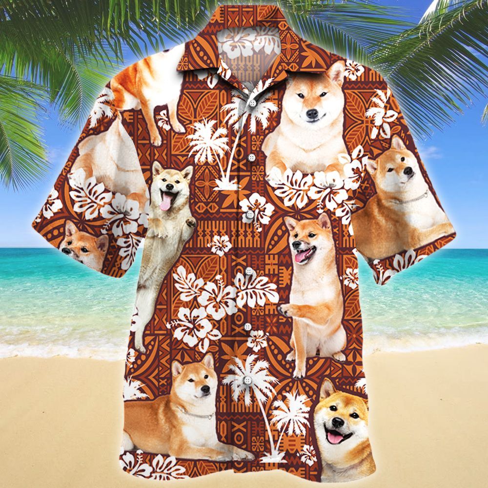 Shiba Inu Dog Red Tribal Pattern Hawaiian Shirt Ha84613