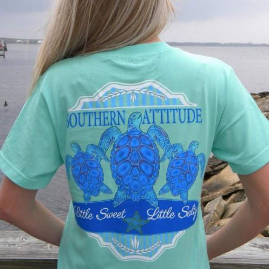 Country Life Outfitters Southern Attitude Mint 3 Turtles Starfish Vintage Girlie Bright T Shirt