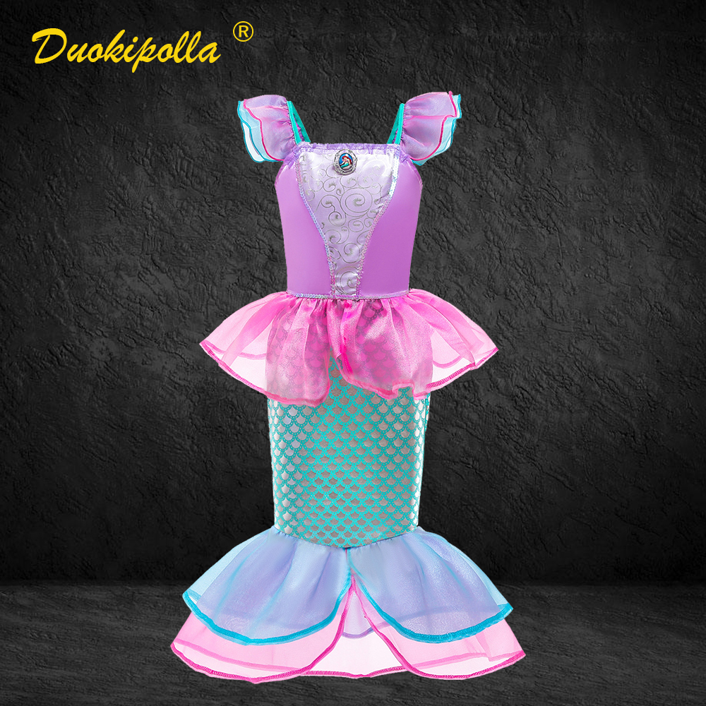 Summer Toddler Girl Ariel Dress Halloween Little Mermaid Costume Cute Baby Ruffle Tulle Squins Dresses Holiday Child Beachwear alx