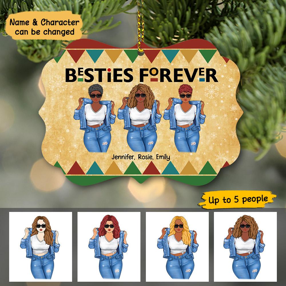 Personalized Besties Forever Ornament Tree, Funny Bestie Vintage Christmas Ornament, Custom Bestie Name Ornament