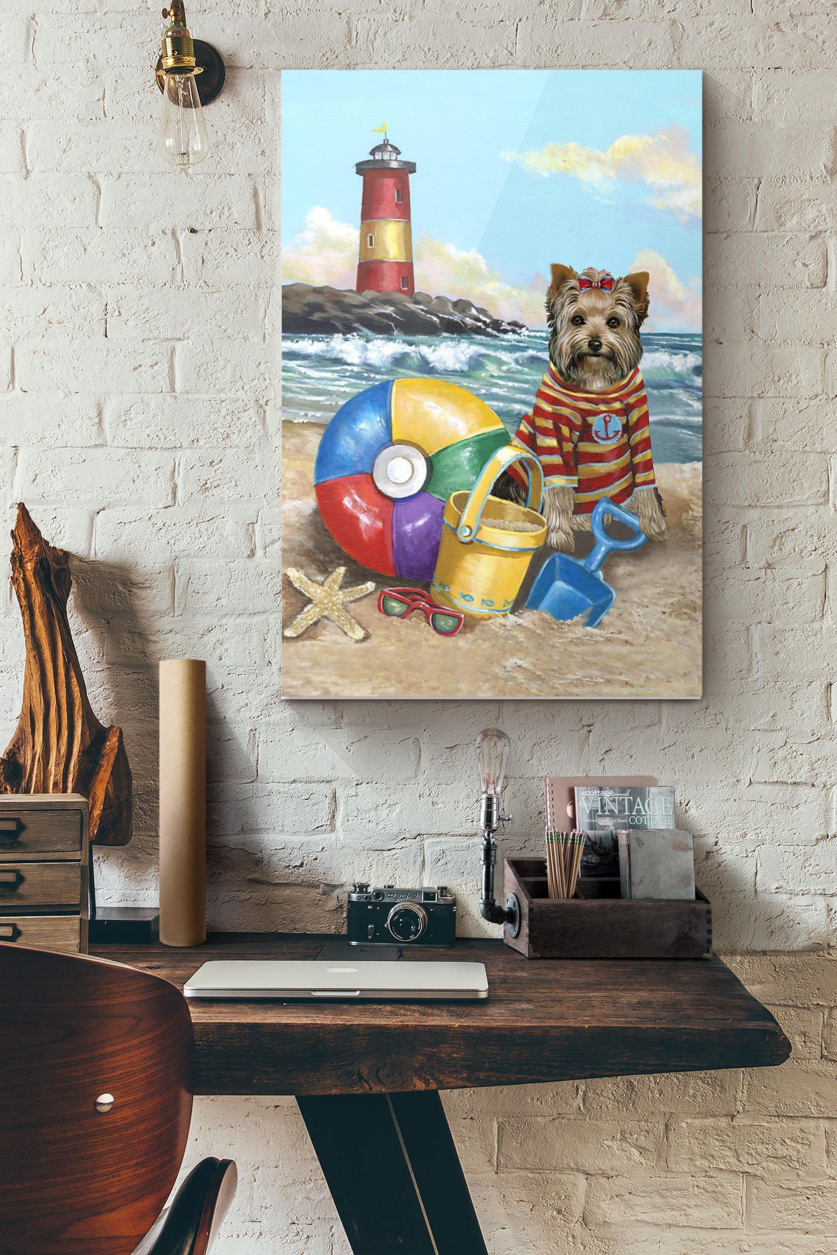 Yorkshire Terrier Puppy Play On The Beach Poster